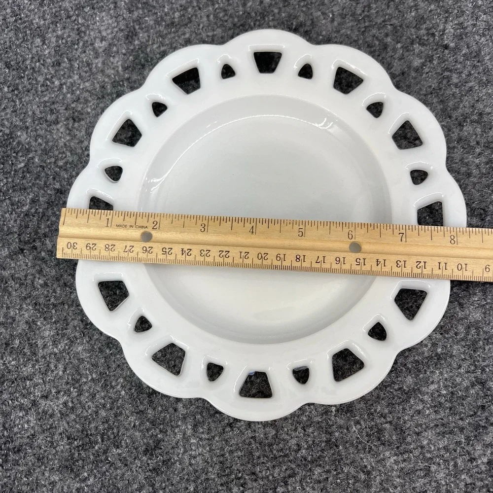 Vintage Hazel Atlas Milk Glass Open Lace Edge Salad Luncheon Plate 8.25
